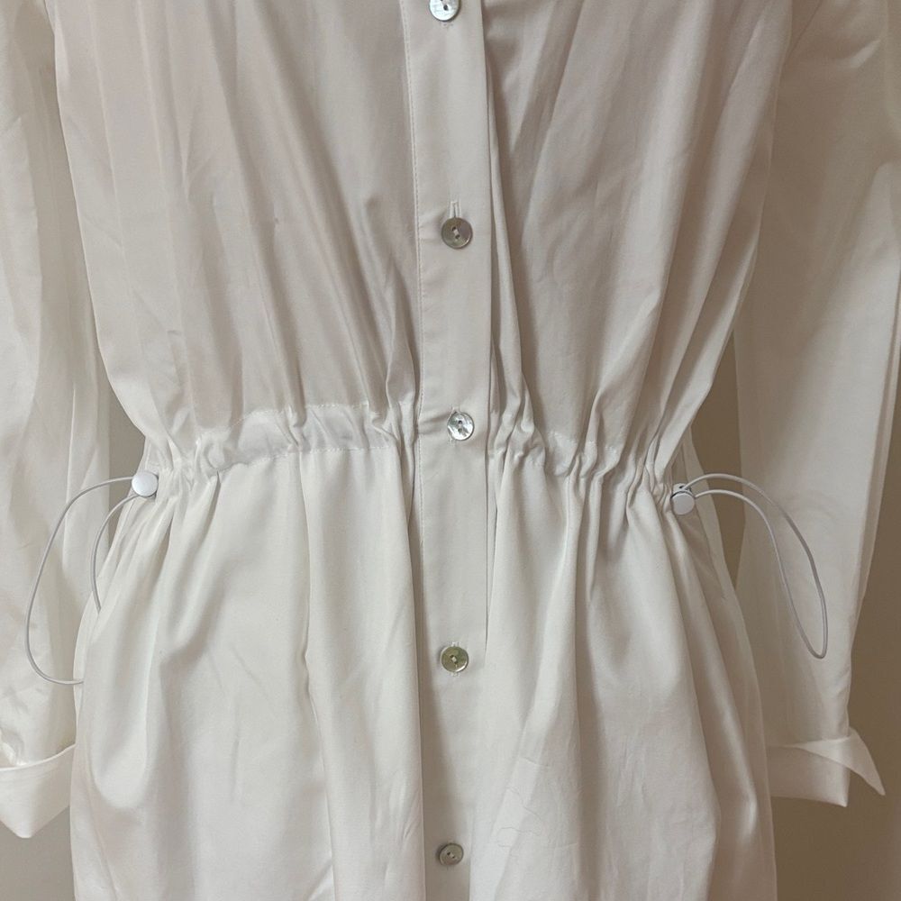 Vince White Button-Front Drawcord Ruched Shirt Dress M - Picture 5 of 11